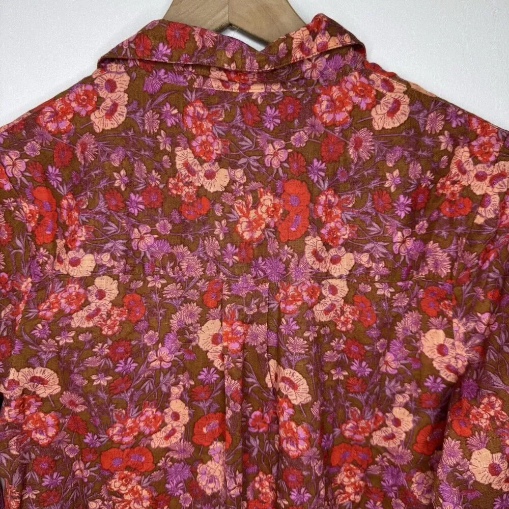 Free People Wild Gardenia Blouse XS Earth Combo Button Up Floral Retail $138